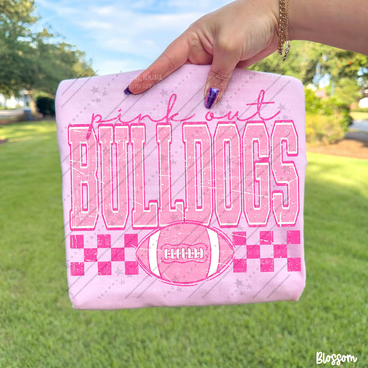 Pink out bulldogs pink checkered football (Carter) DTF Transfer