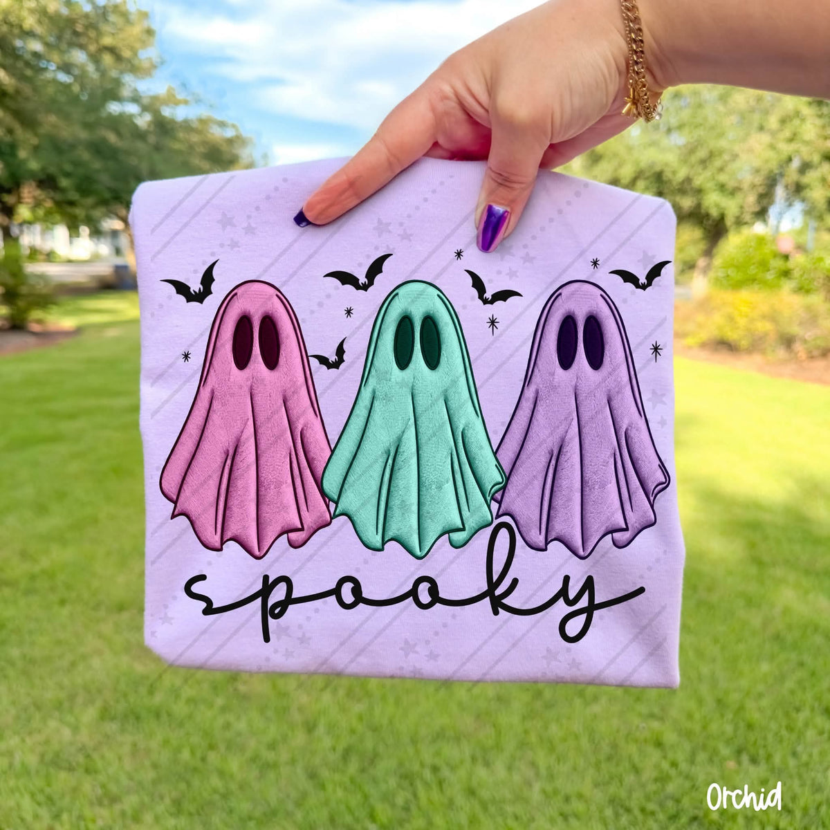 Spooky colorful ghost trio with bats (Carter) DTF Transfer