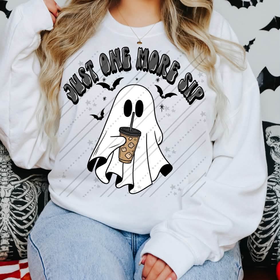 Just one more sip ghost with iced coffee (Carter) DTF Transfer