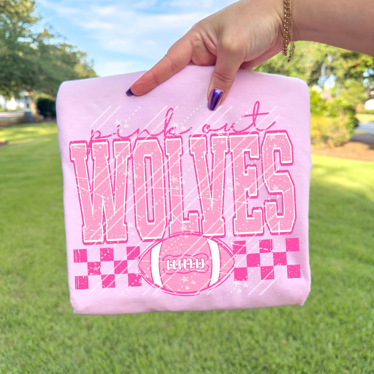 Pink out wolves pink checkered football (Carter) DTF Transfer