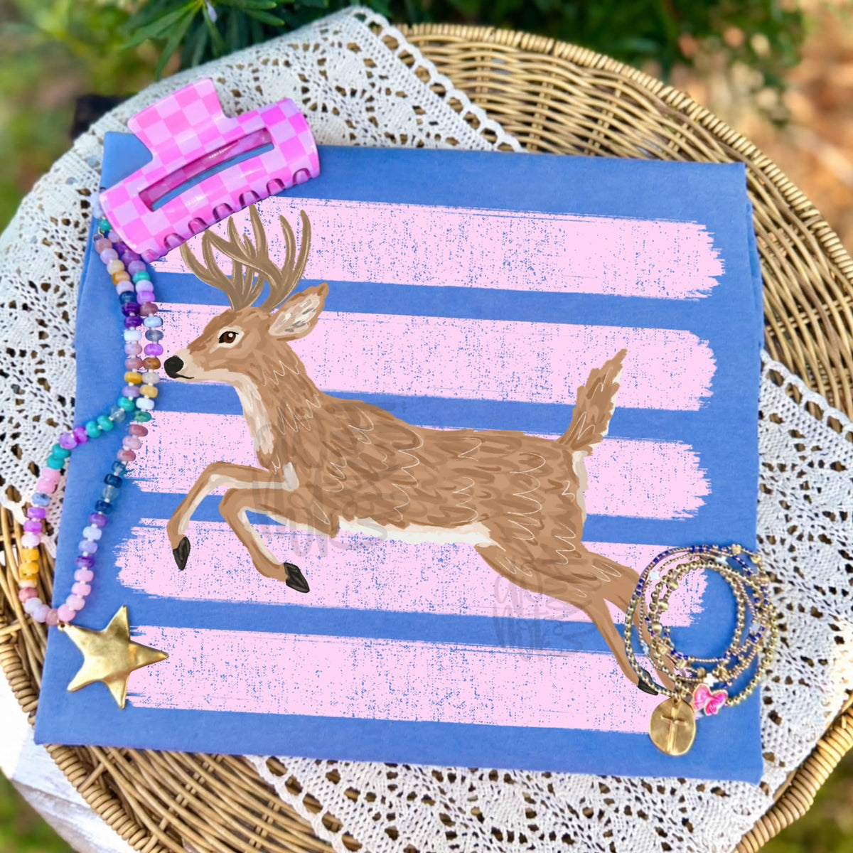 Deer jumping pink stripes (Craft) DTF Transfer