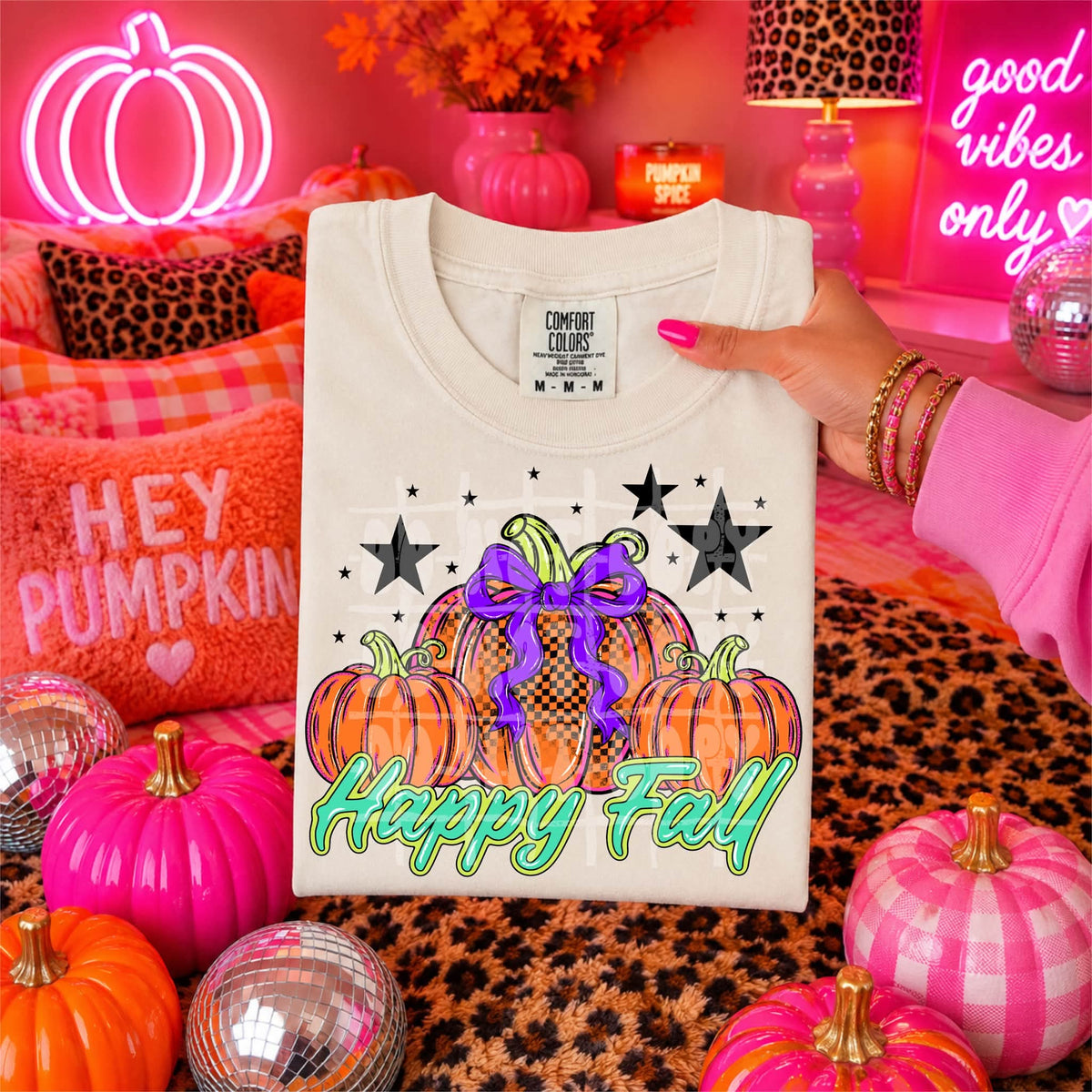 Happy fall pumpkins purple bow (CST) DTF Transfer