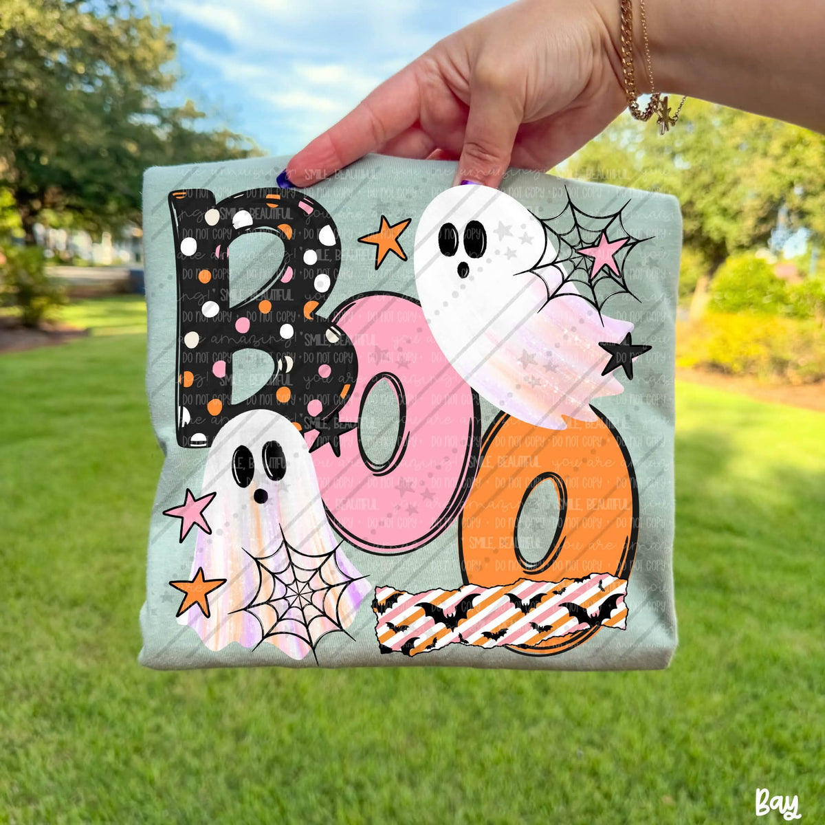 Boo pink and orange with ghosts (Carter) DTF Transfer