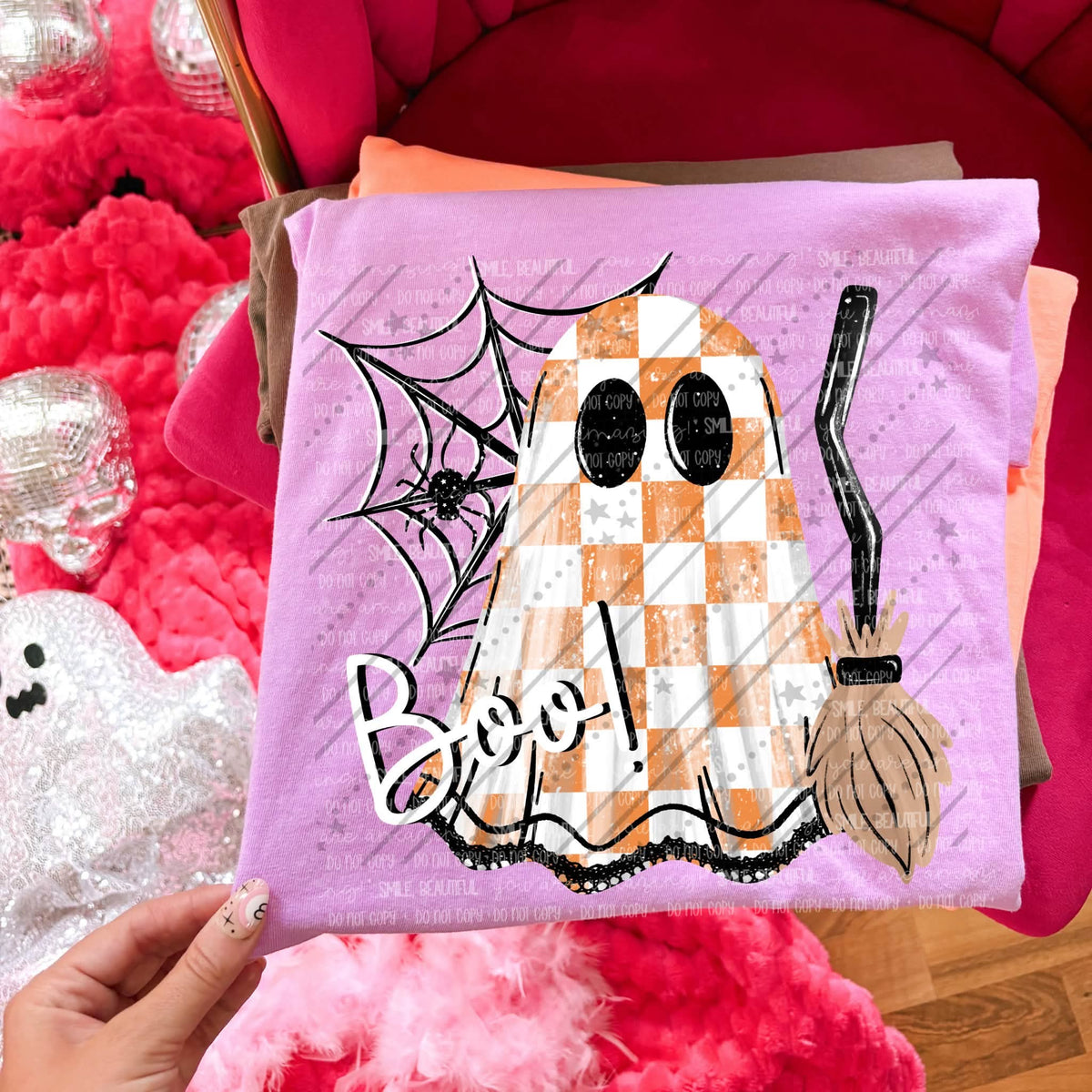 Boo orange checker ghost (Carter) DTF Transfer