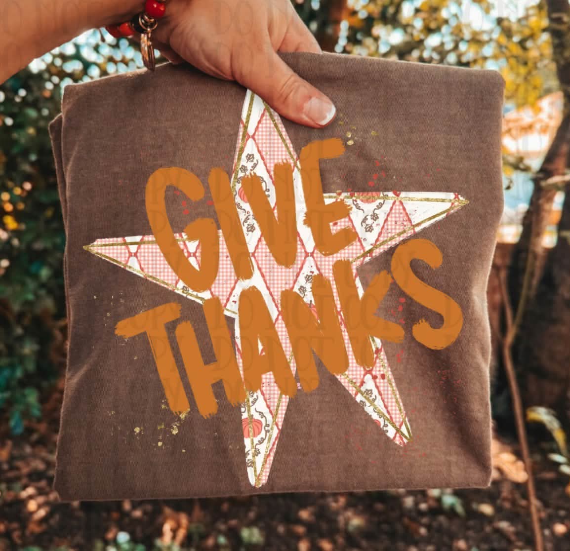Give thanks orange faux patchwork star DTF transfer