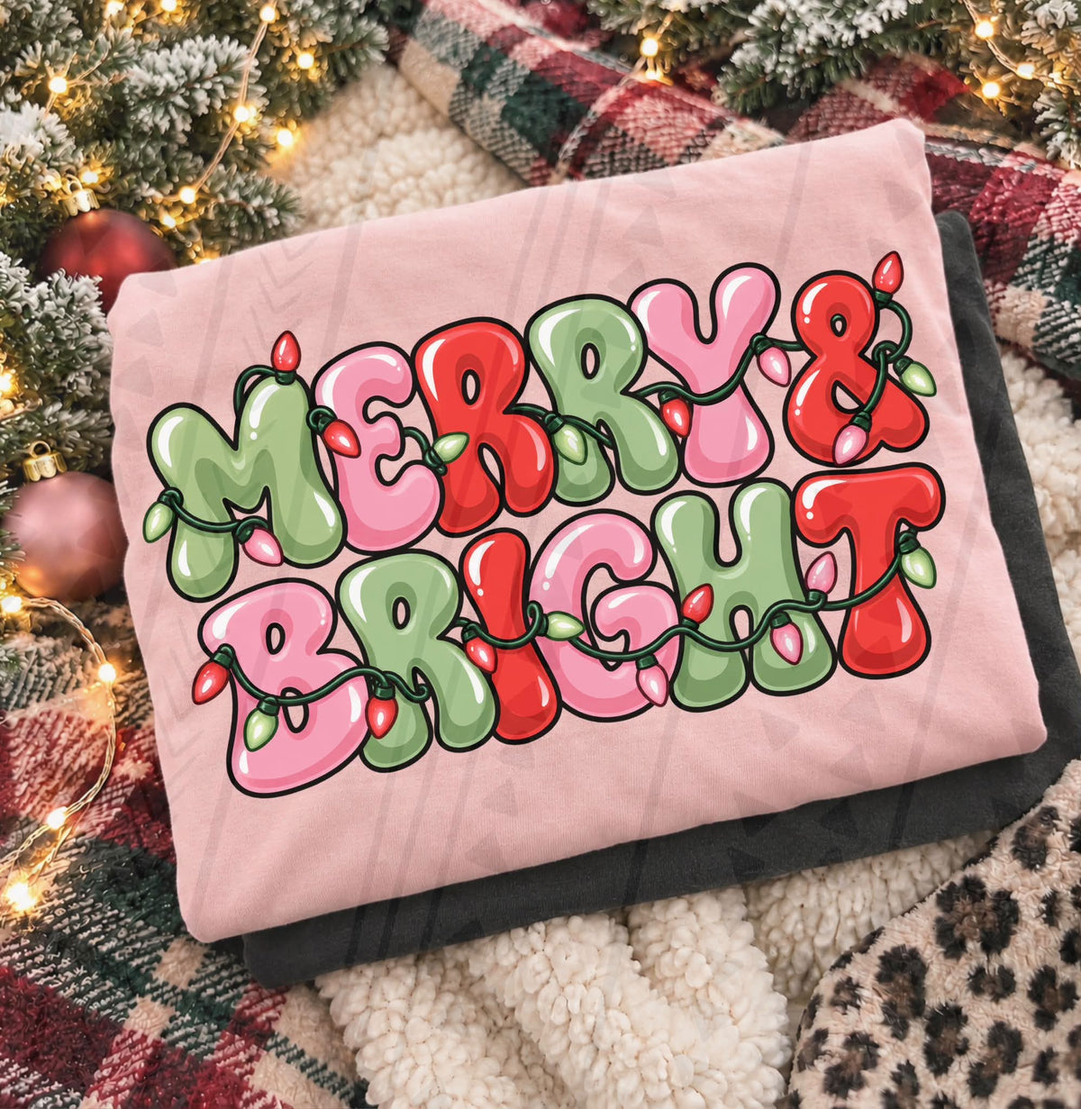 Merry & bright green red and pink (Kai) DTF Transfer
