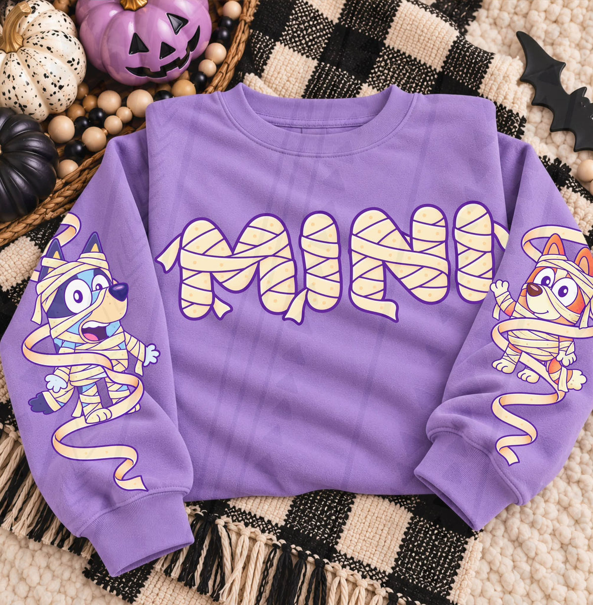 Mini blue dog mummy wrapped (FRONT ONLY) (Kai) DTF Transfer