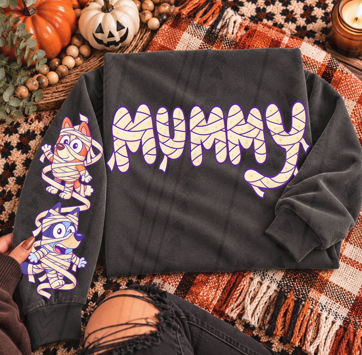 Mummy blue dog mummy wrapped (FRONT ONLY) (Kai) DTF Transfer