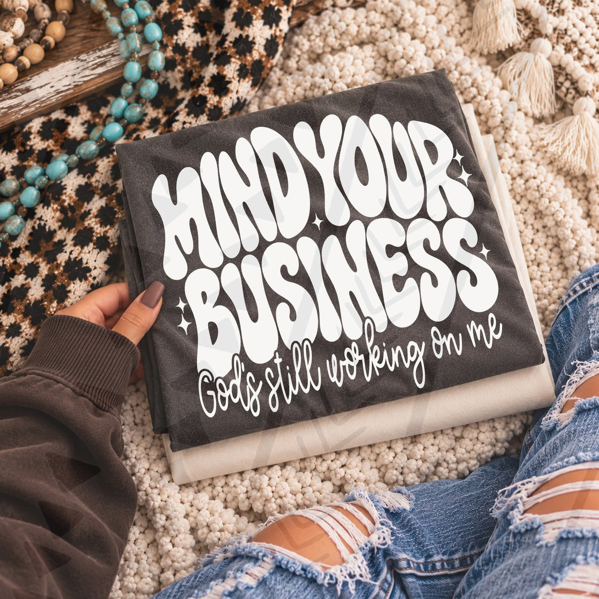 Mind your business WHITE bubble letters (Kai) DTF Transfer