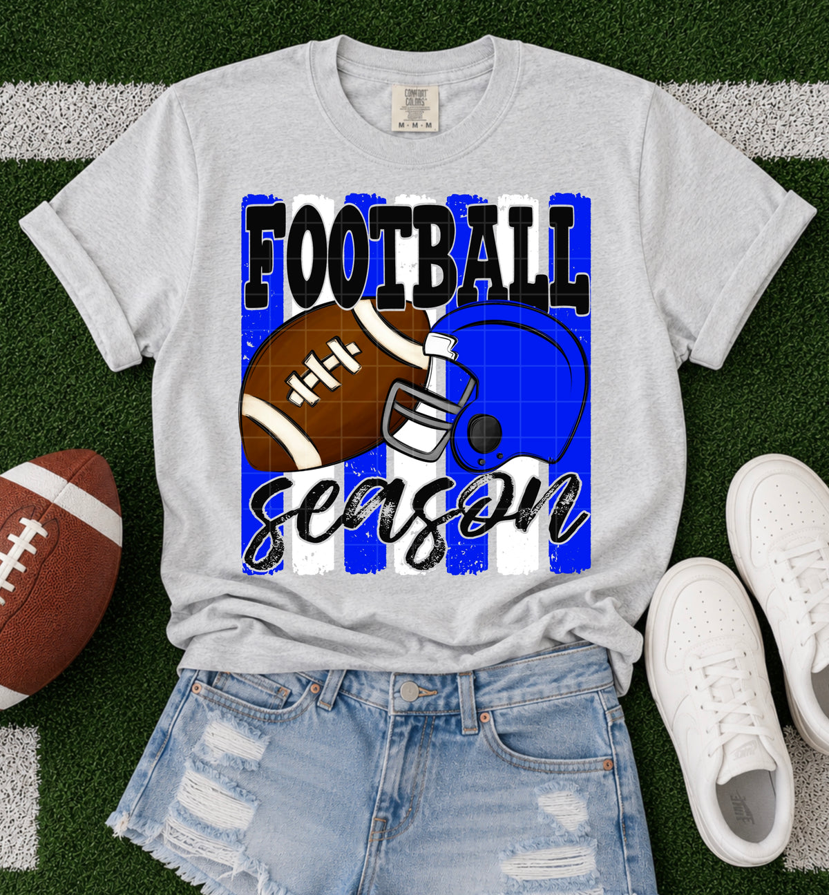 Football season blue white (SDD) DTF Transfer