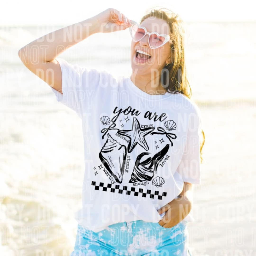 You are encouraging words seashells BLACK 97207 DTF transfer