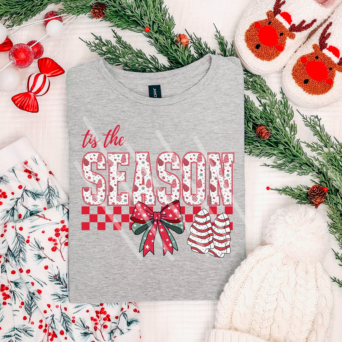 Tis the season Treecake Letters with Bow (MZ) 113482 DTF Transfer