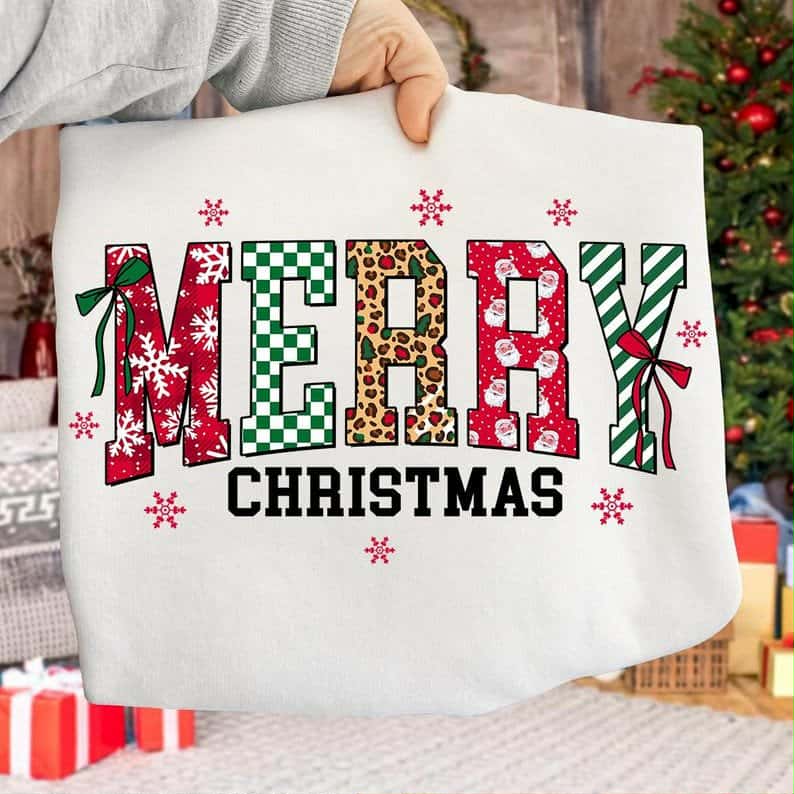 Merry Christmas with snowflake checker and leopard letters DTF transfer