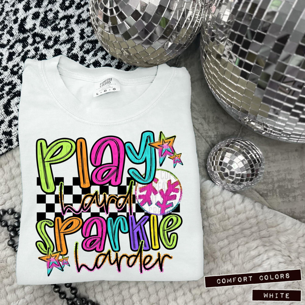 Play hard sparkle harder baseball black checkered 95939 DTF transfer