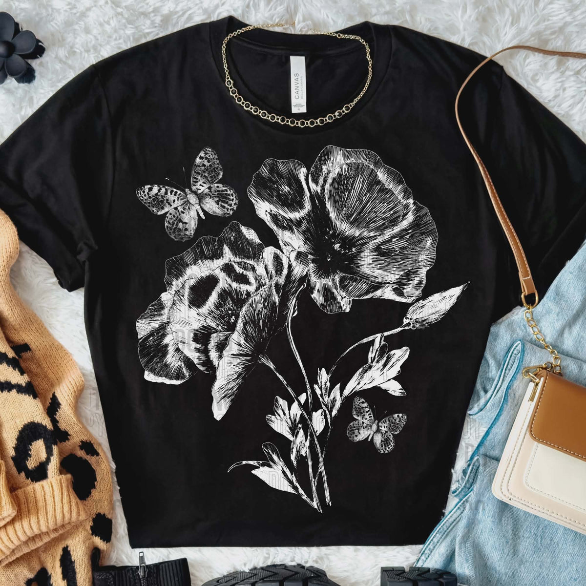 Flowers and Butterfly white (Sbb) DTF Transfer