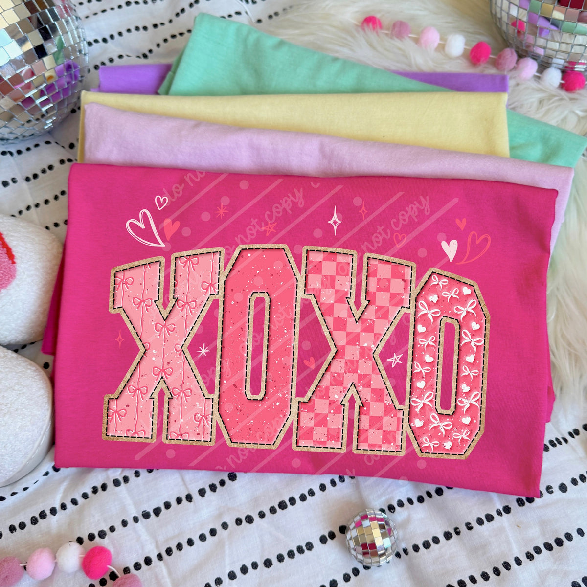 Xoxo varsity font and hearts DTF transfer