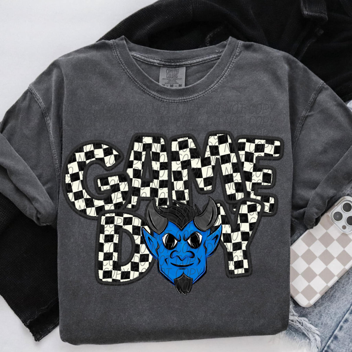Game day blue devils checkered (CITY) 91331 DTF transfer
