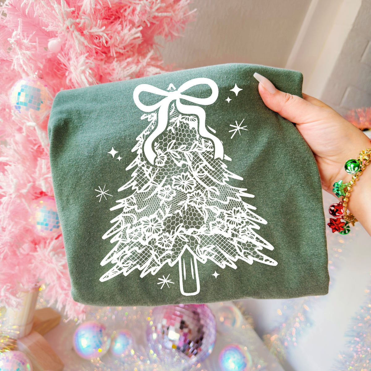 White lace tree and bow (csc) DTF Transfer
