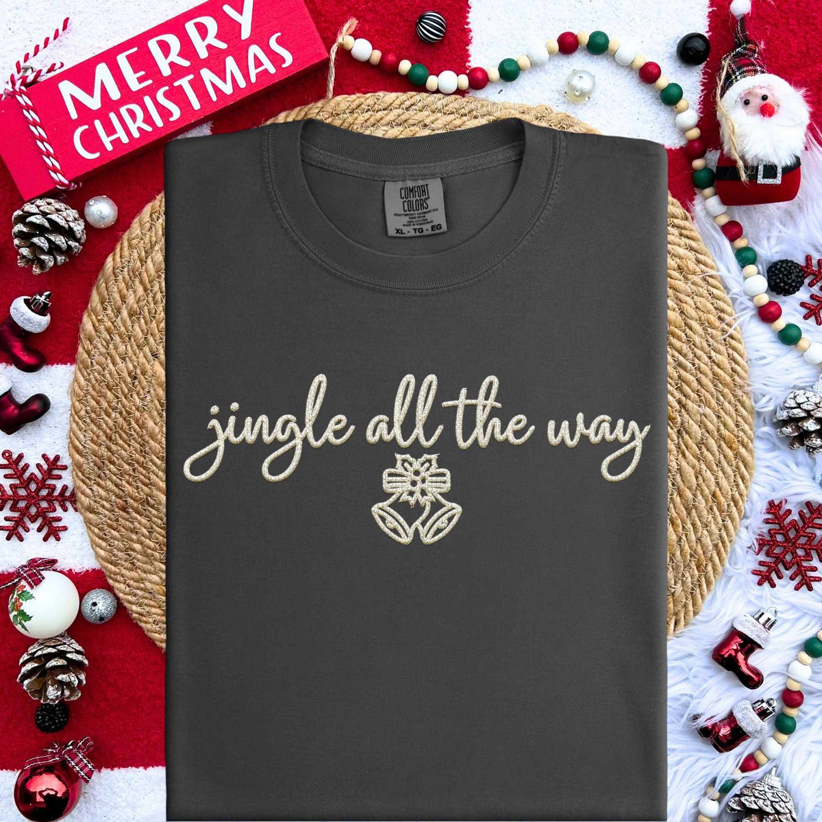 Jingle all the way ivory embroidery (HW) 67102 DTF transfer