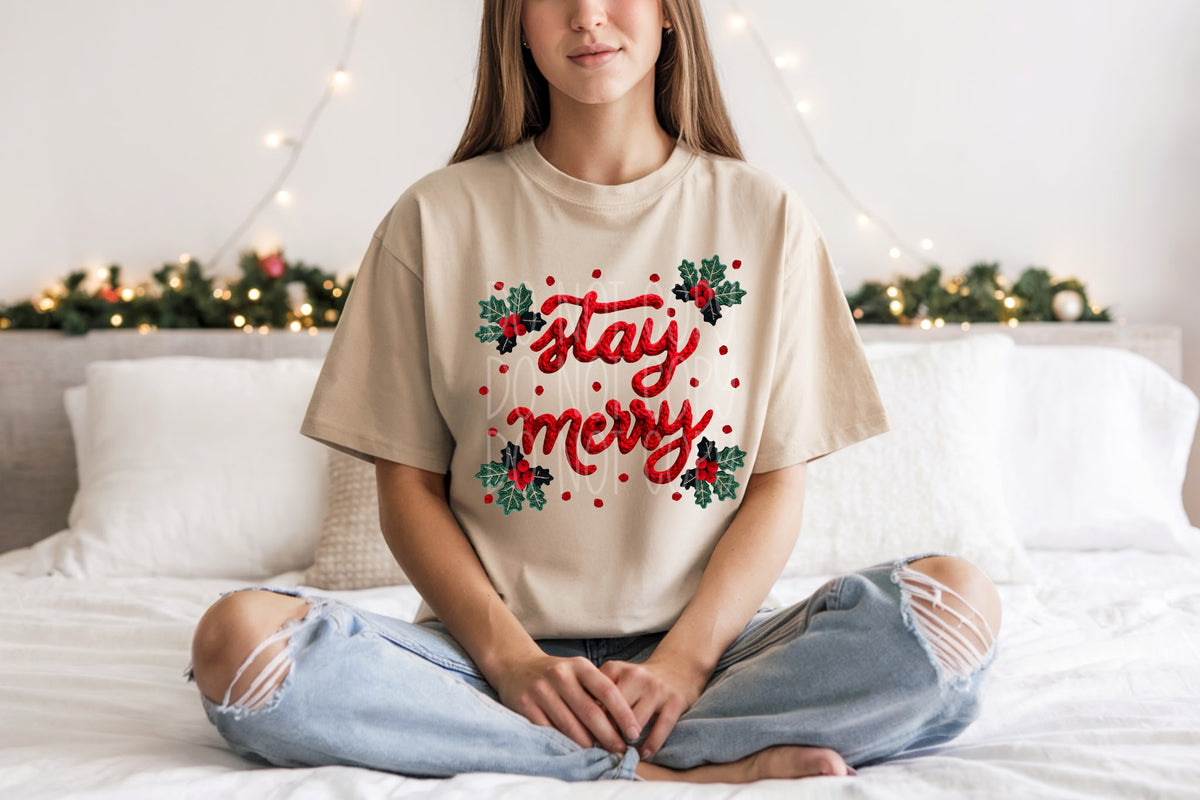 Stay Merry Faux Yarn and mistletoe (PH) DTF Transfer