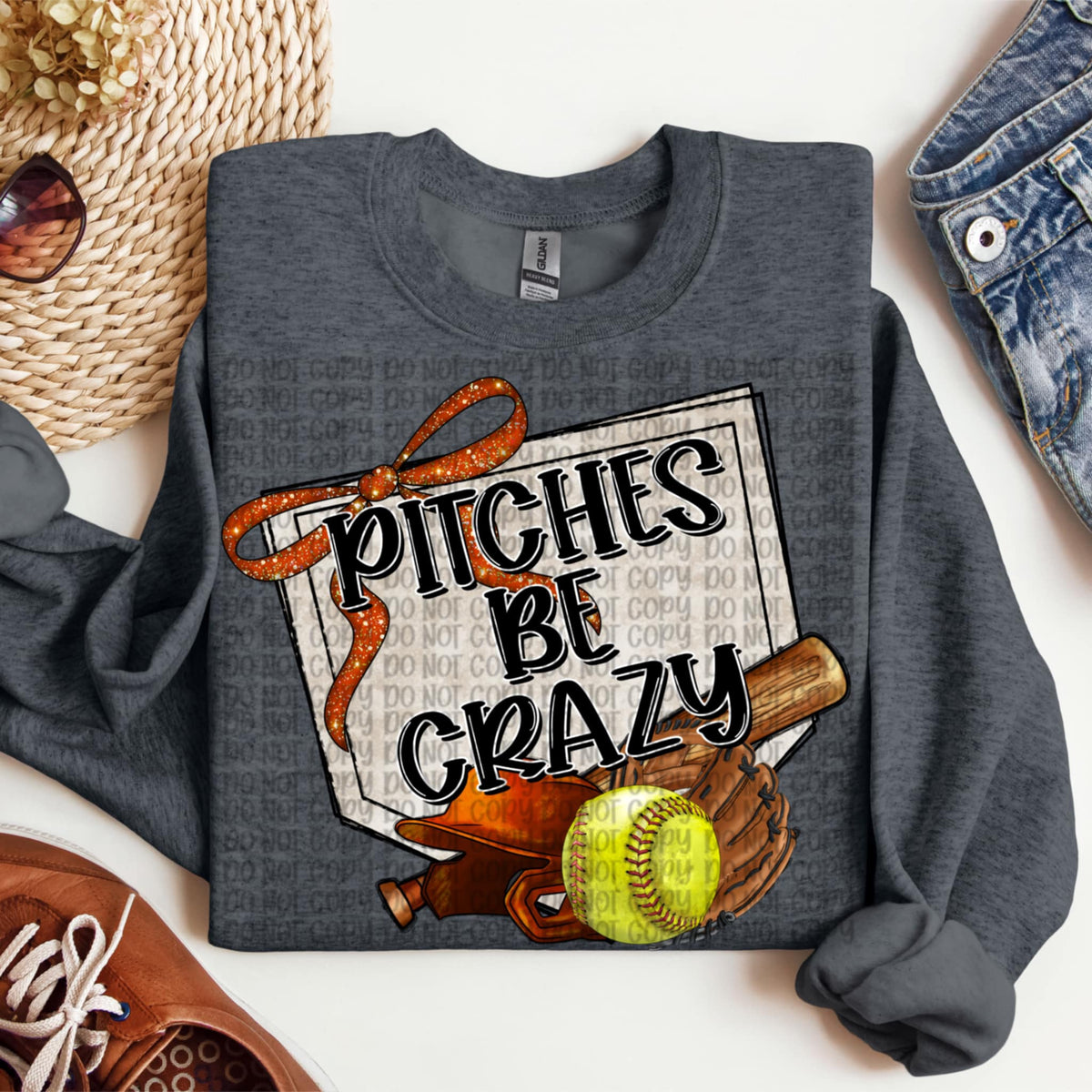 Pitches be crazy orange bow softball (VP) 91931 DTF transfer