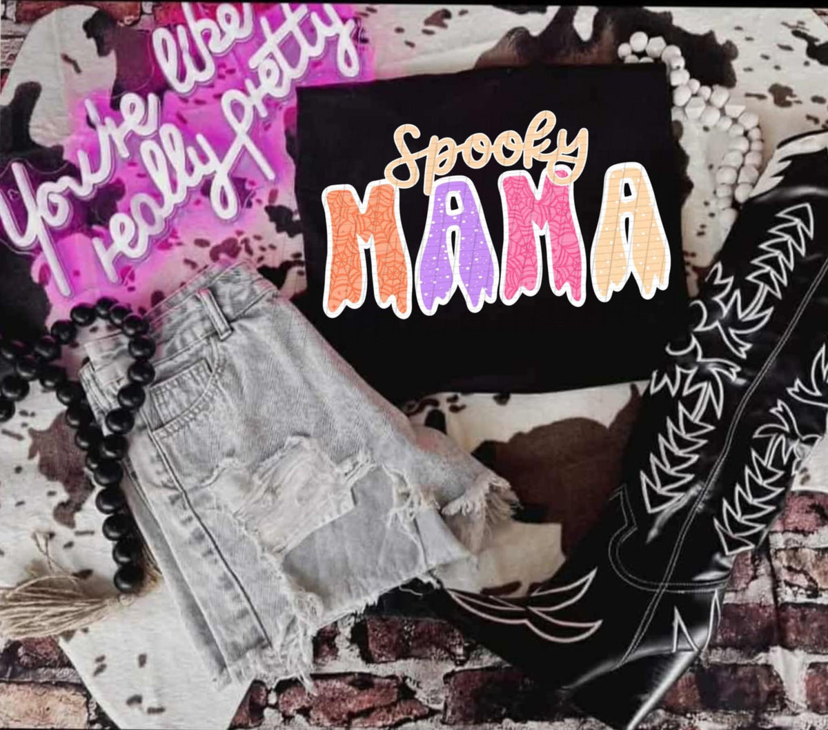 Spooky mama white outline (Linda) 107870 DTF transfer