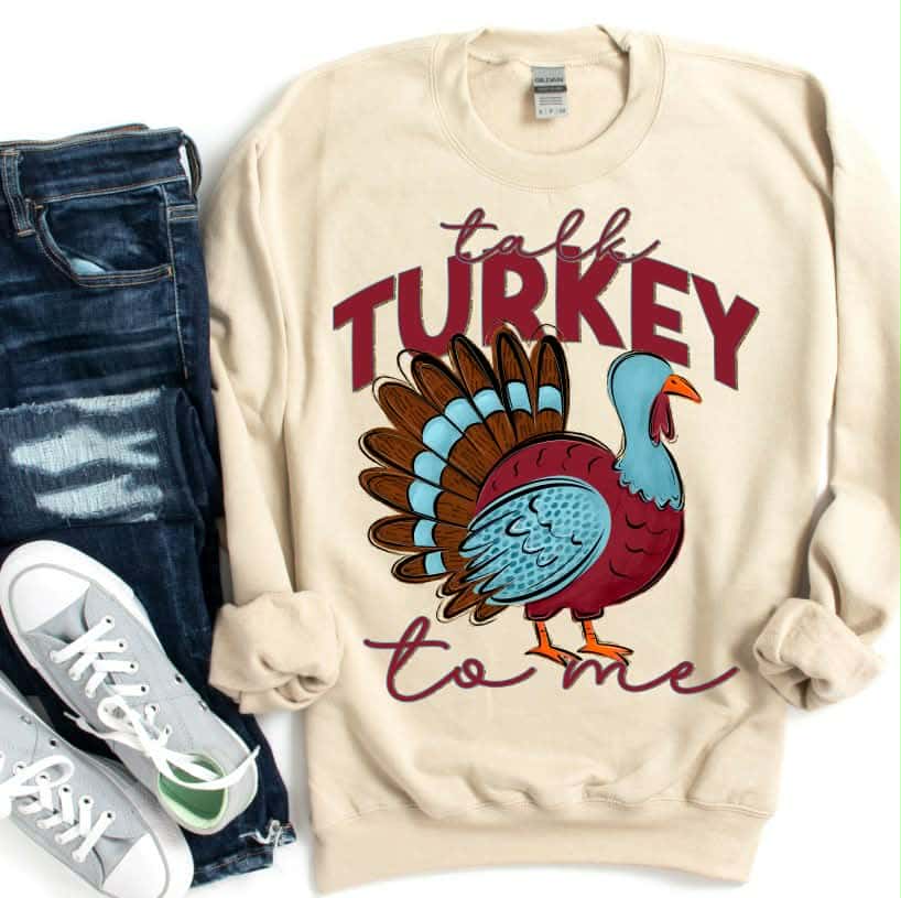 Talk Turkey to Me maroon (s&g) DTF transfer