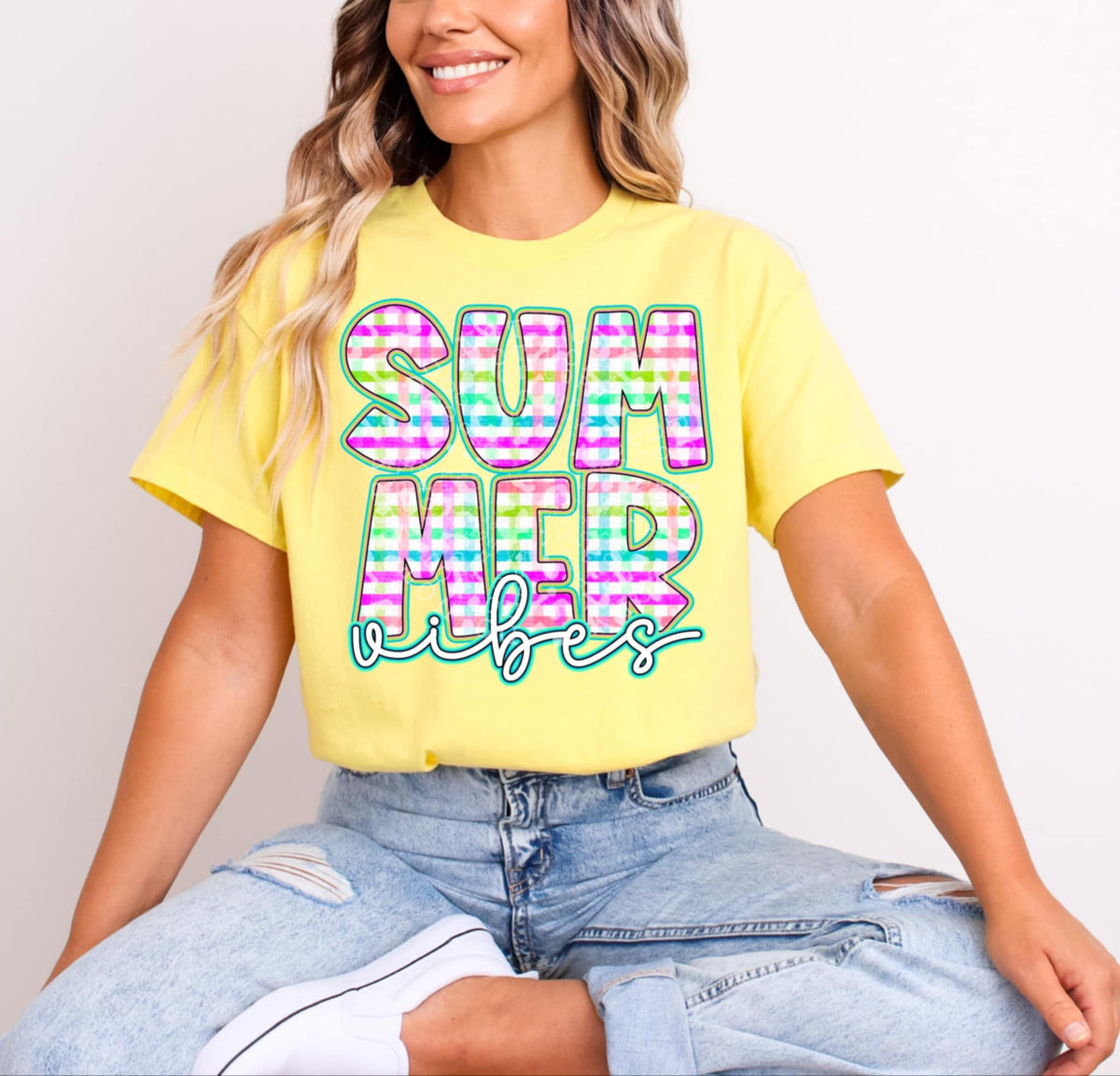 Summer vibes colorful plaid 92535 DTF transfer