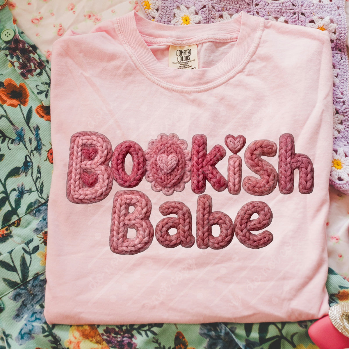 Bookish babe faux crochet DTF Transfer