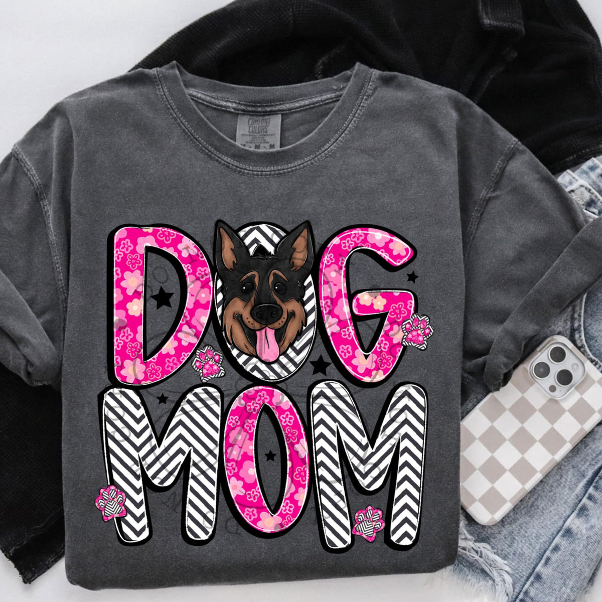 German shepherd dog mom dark pink (SWD) 97335 DTF transfer
