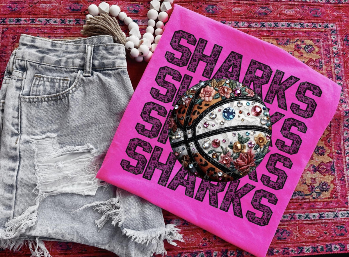 Sharks bedazzled basketball (VIRGO) 94421 DTF transfer