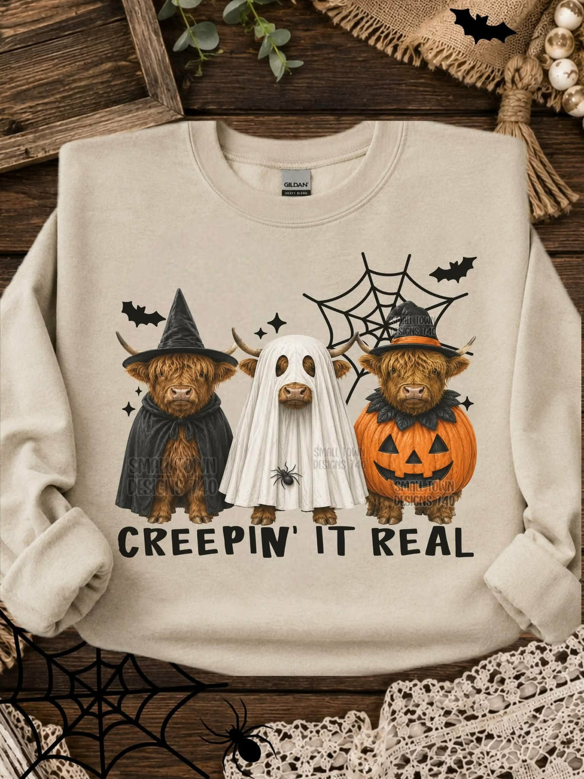 Creepin’ it real witch ghost pumpkin highland cows (STD) DTF Transfer