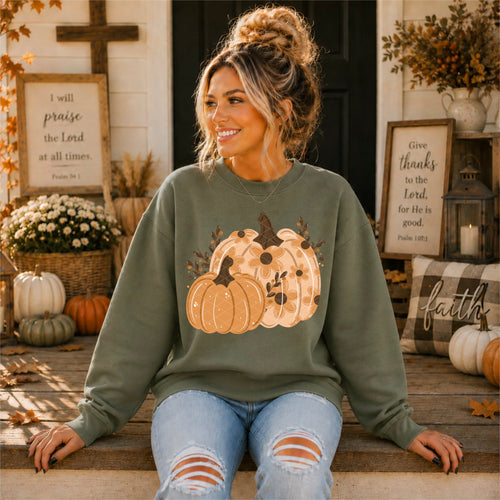 2 Pumpkins floral pattern glitter (SDD) DTF Transfer