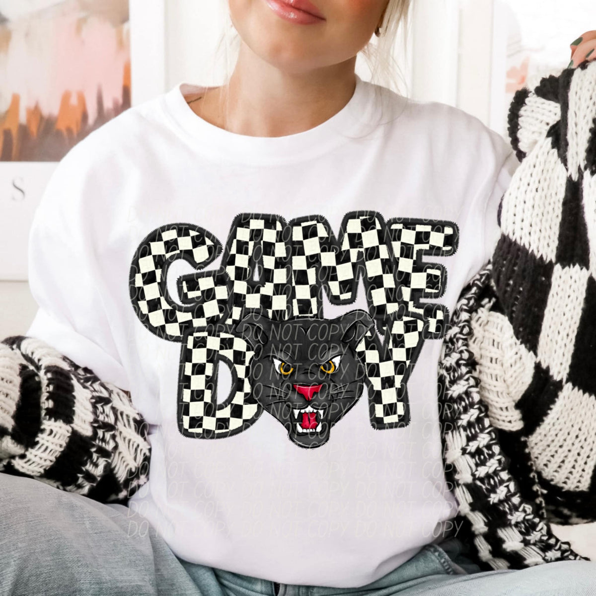 Game day Panther checkered (CITY) 91324 DTF transfer
