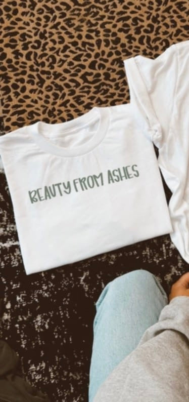 Beauty from ashes green font 95119 DTF transfer