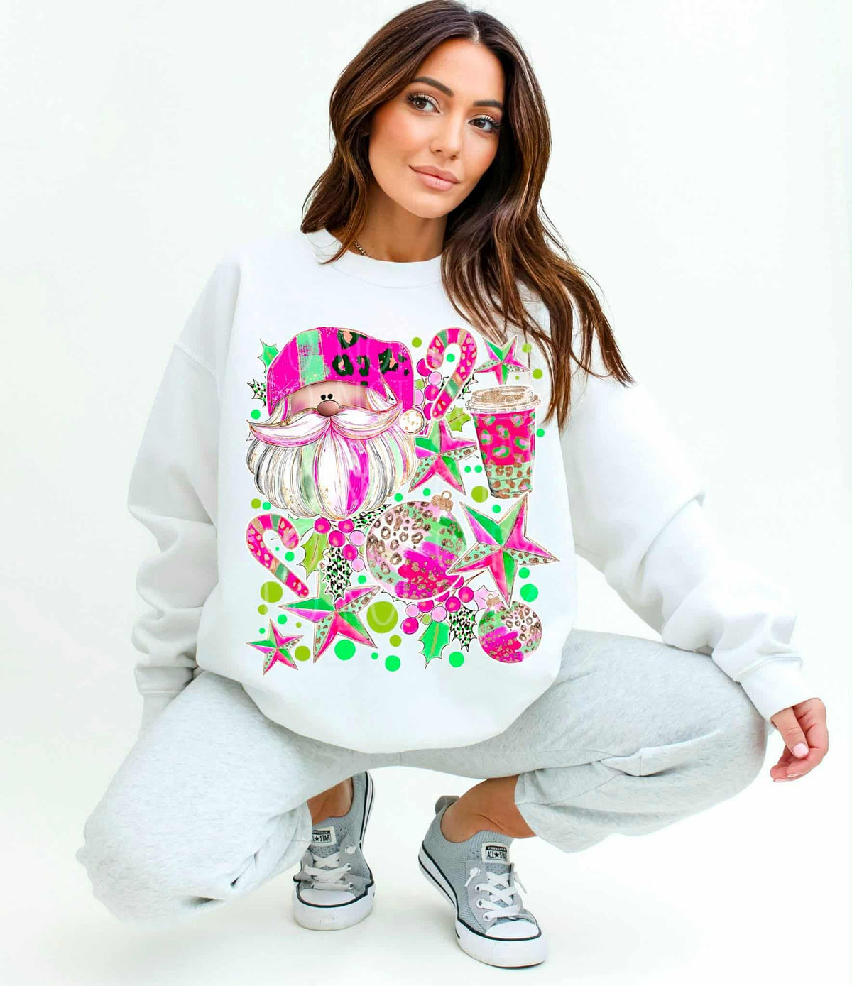 Pink and Green Santa star and ornament collage (C’s) DTF Transfer