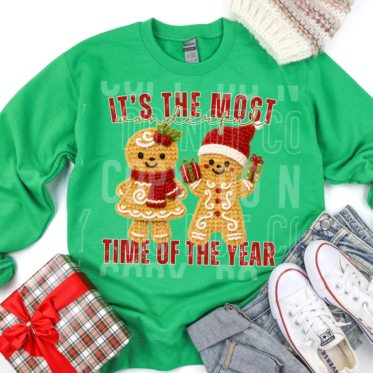 Faux Yarn Wonderful Time of the year gingerbread (SBB) DTF Transfer