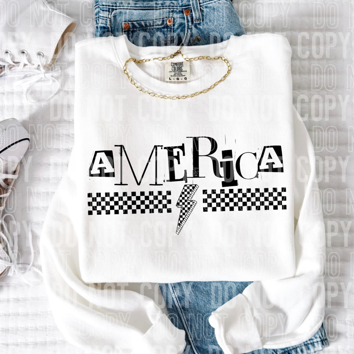 America checkered lightning bolt 97024 DTF transfer