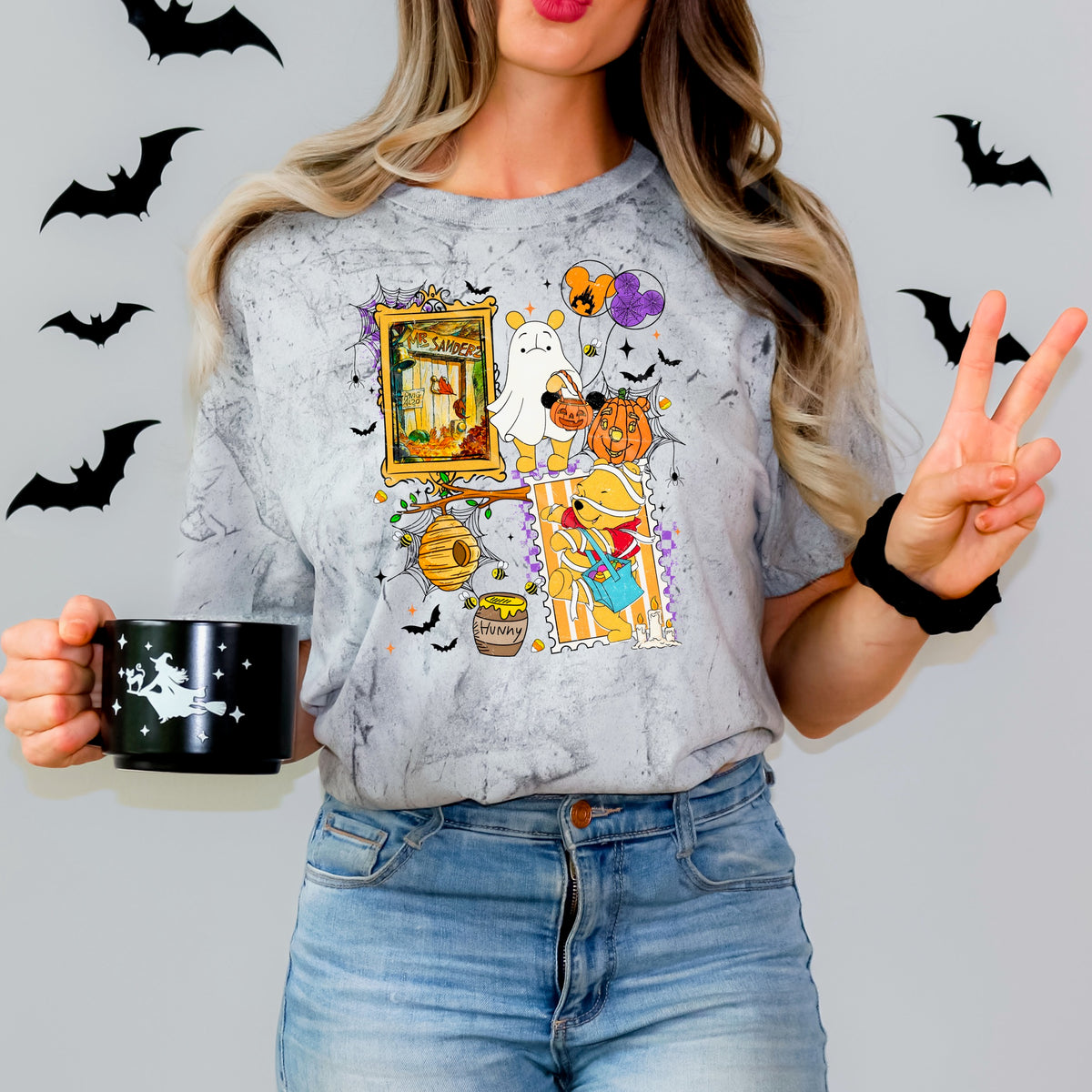Halloween Bear and friends frames with balloons 111879 DTF transfer