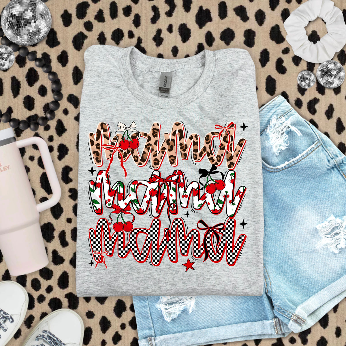 Mama leopard checker and cherries scarlow 110177 DTF transfer