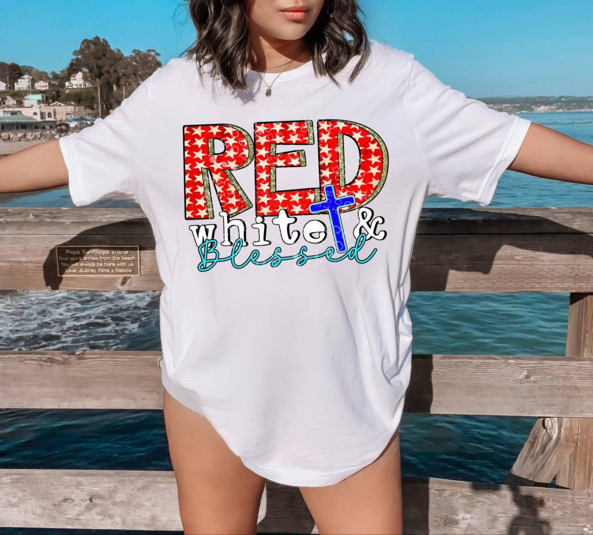Red white & blessed 99579 DTF transfer