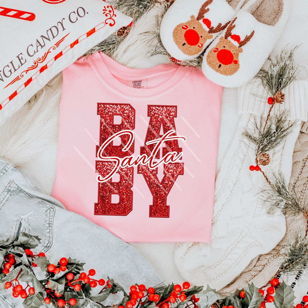 Santa Baby Red Faux Glitter (Santa in red text) 111662 DTF transfer