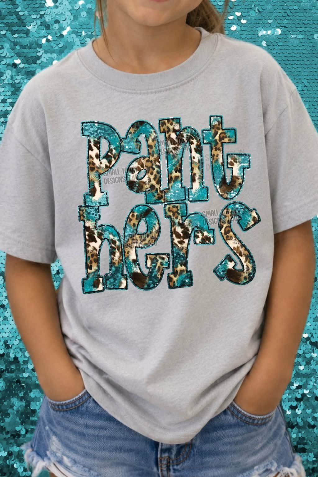 Panthers animal print blue sequin outline (STD) DTF transfer