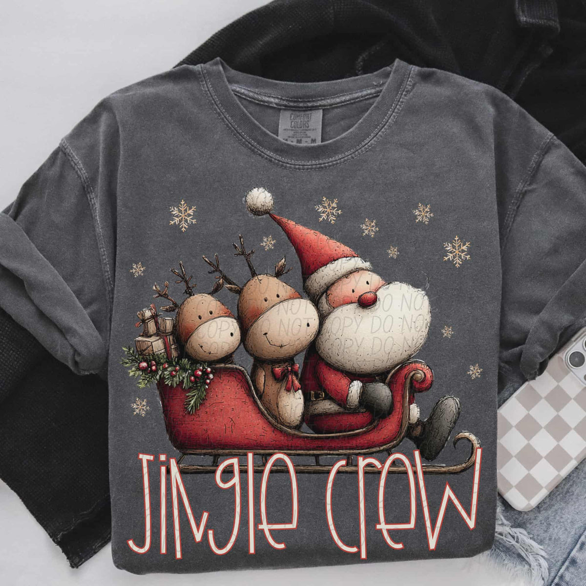 Jingle Crew reindeer and Santa (city) DTF transfer