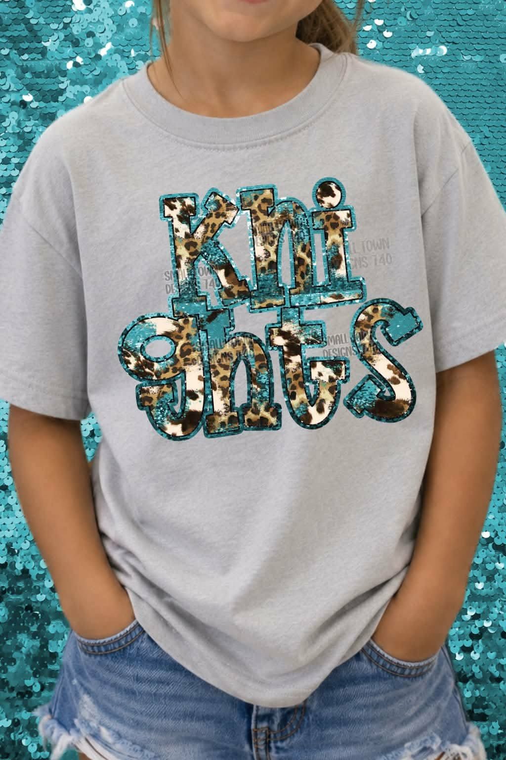Knights animal print blue sequin outline (STD) DTF transfer