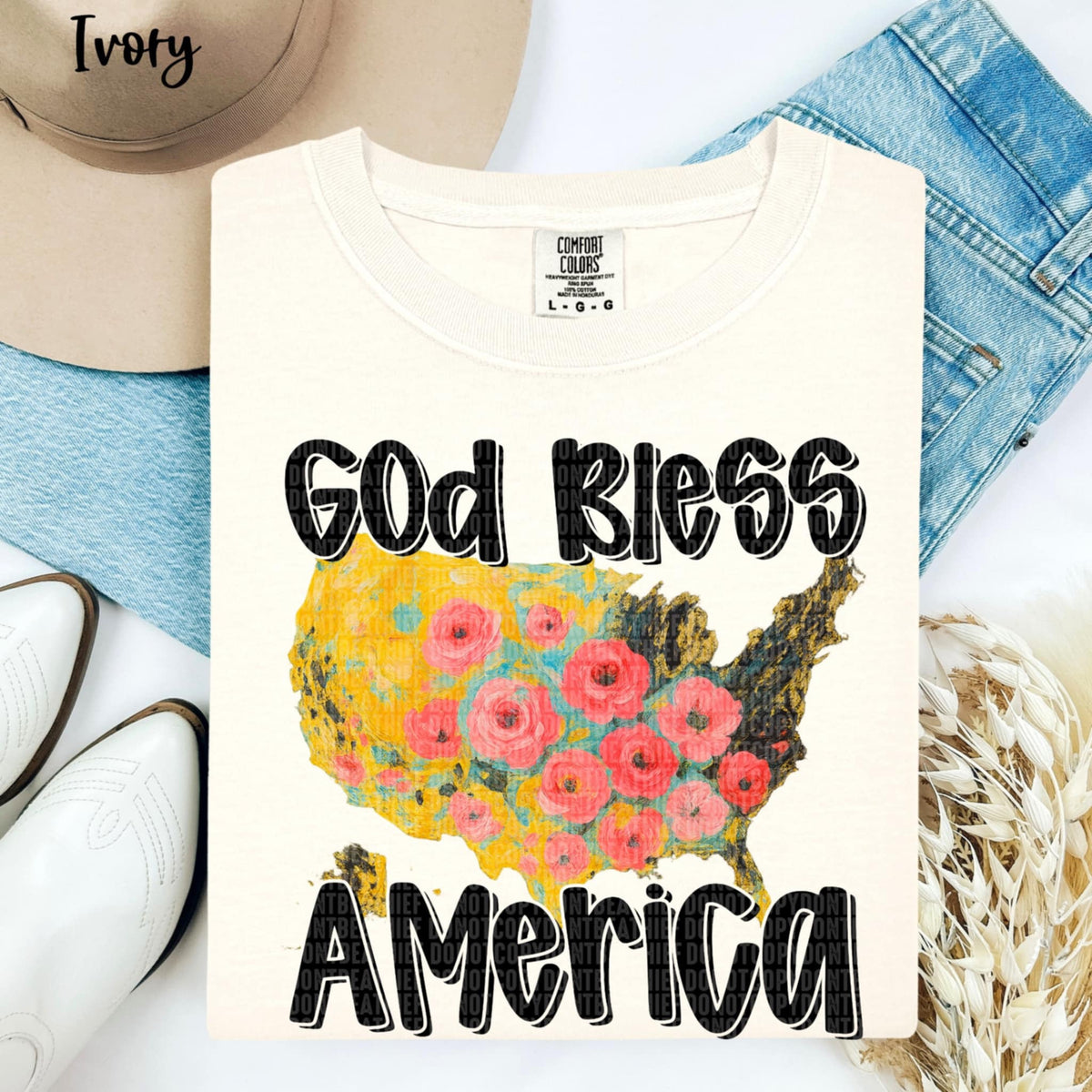 God bless the USA floral country (SDD) 99254 DTF transfer