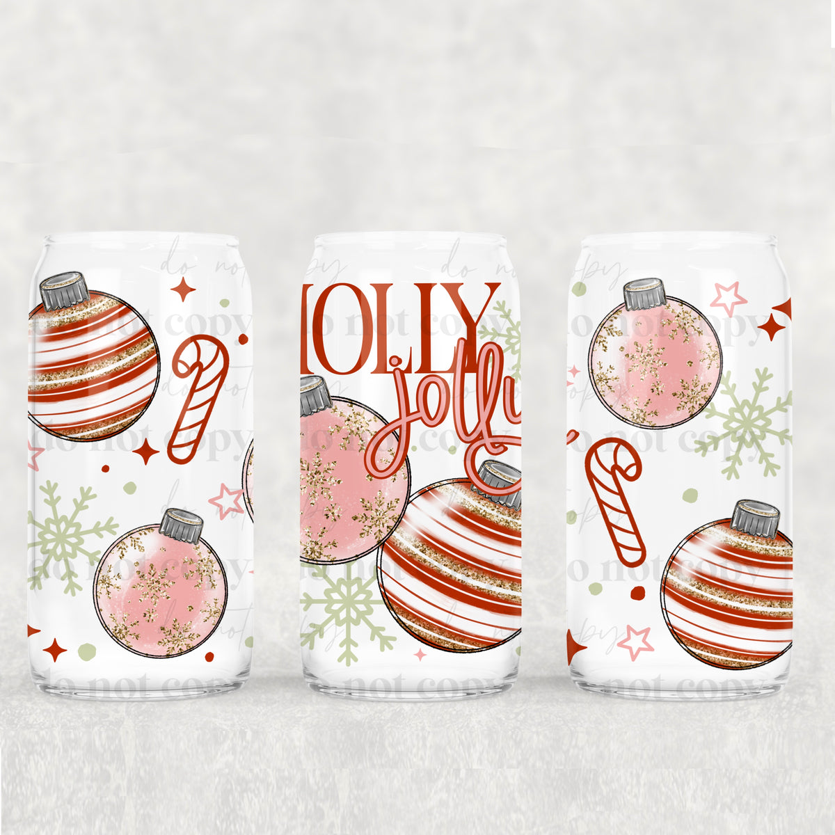 Holly jolly ornaments UV DTF WRAP