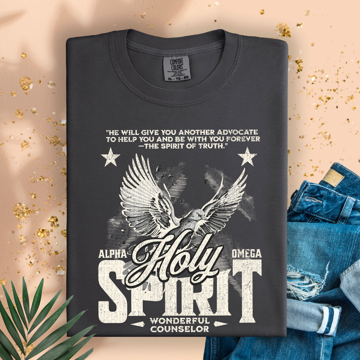 Holy Spirit bird white font 95015 DTF transfer