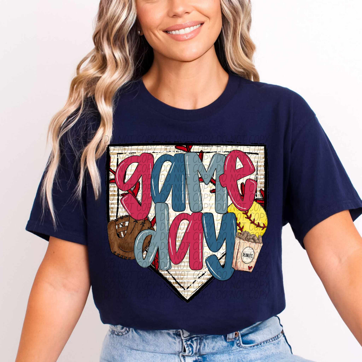 Game day red and blue with softball diamond (CITY) 84966 DTF transfer