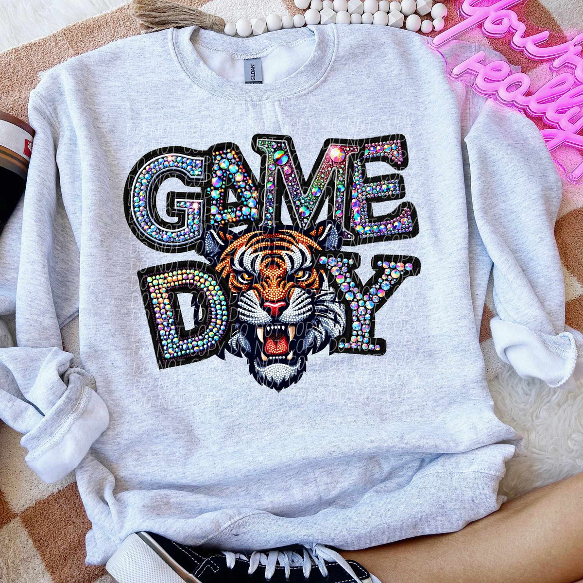 Game day tigers rhinestone colored mascot (CITY) 44395 DTF transfer